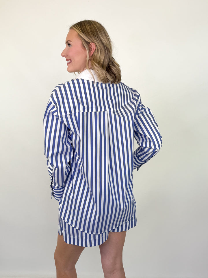 Monica - Blue Striped Short Set