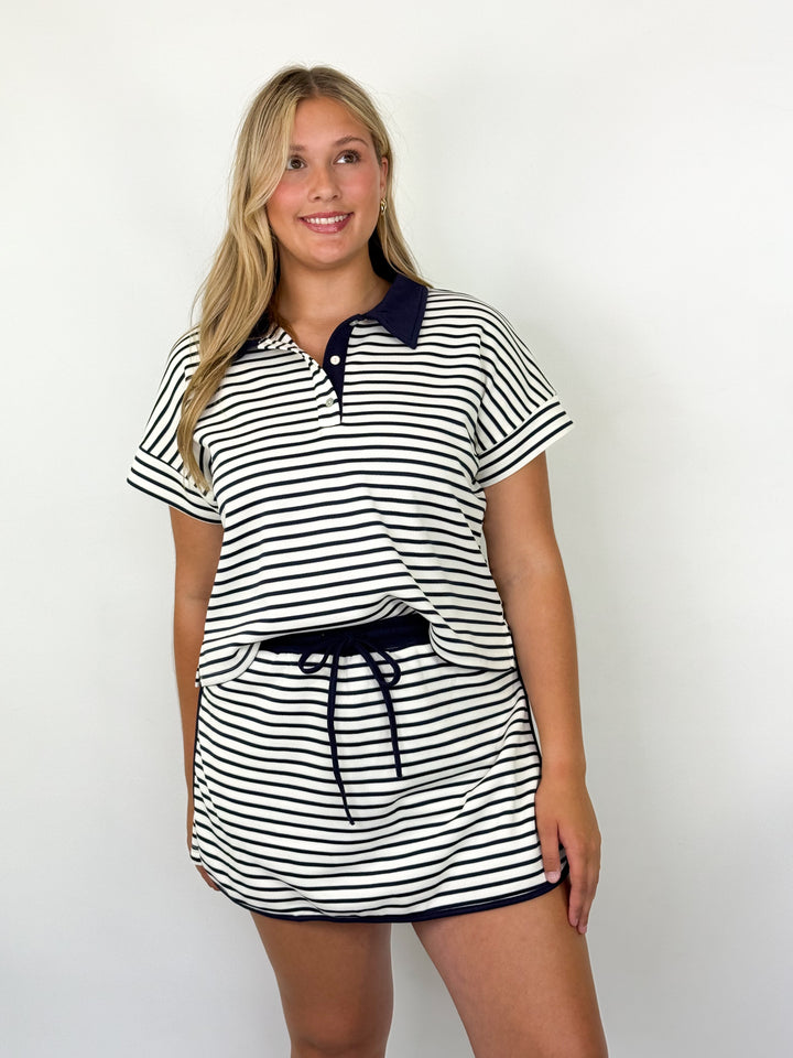 Nicole - Navy Striped Skort Set