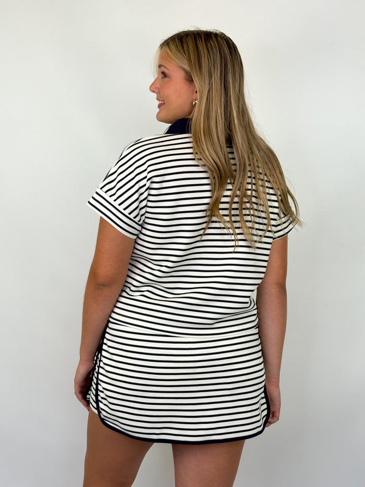Nicole - Navy Striped Skort Set