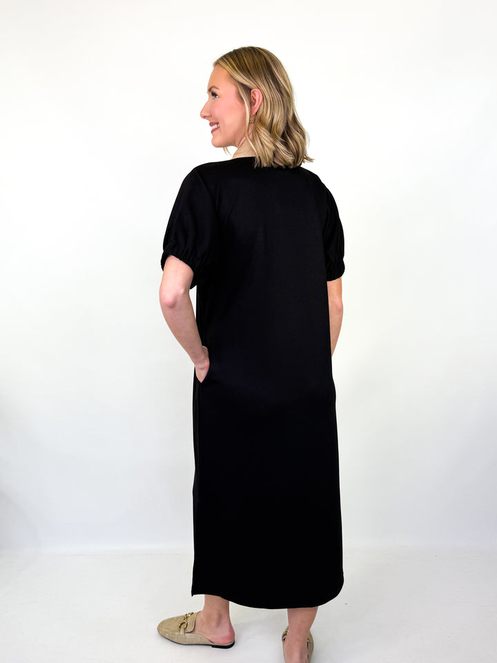 Jori - Black Contrast Detail Collared Midi Dress