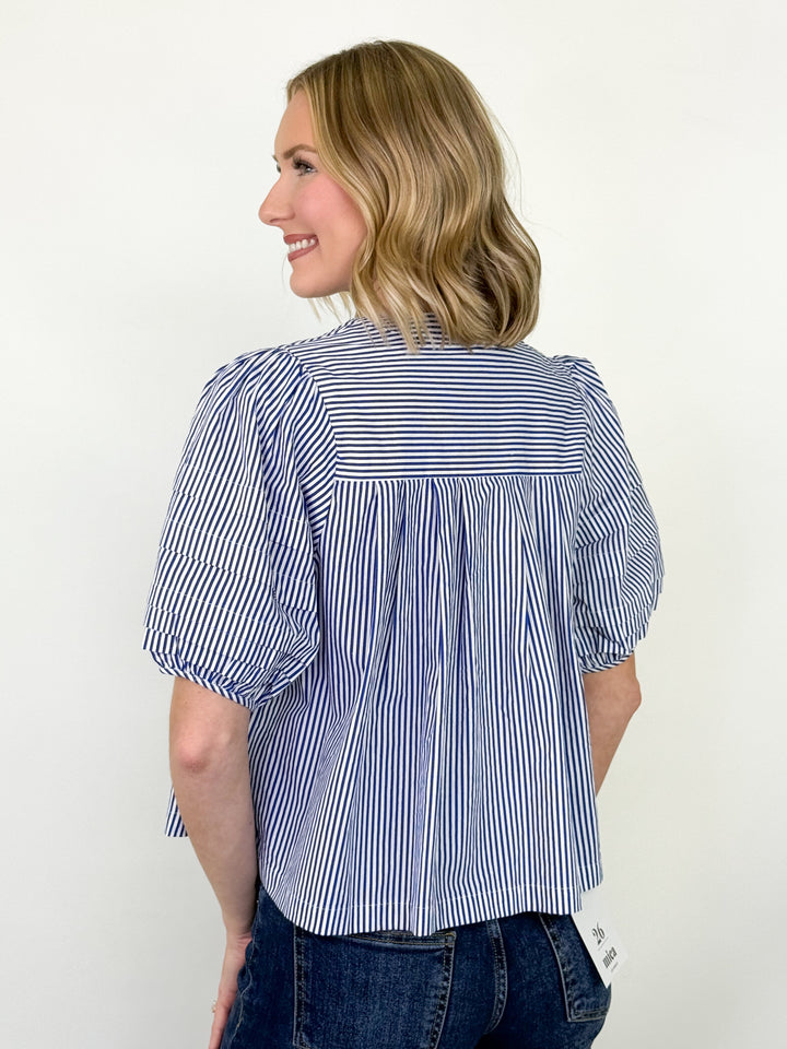 Mary - Blue Striped Button Up Blouse