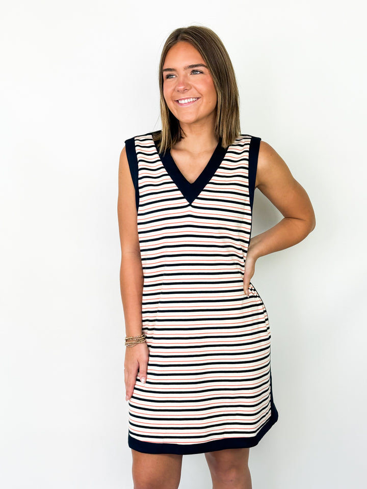 Nelli - Striped Mini Dress (Navy + Orange)