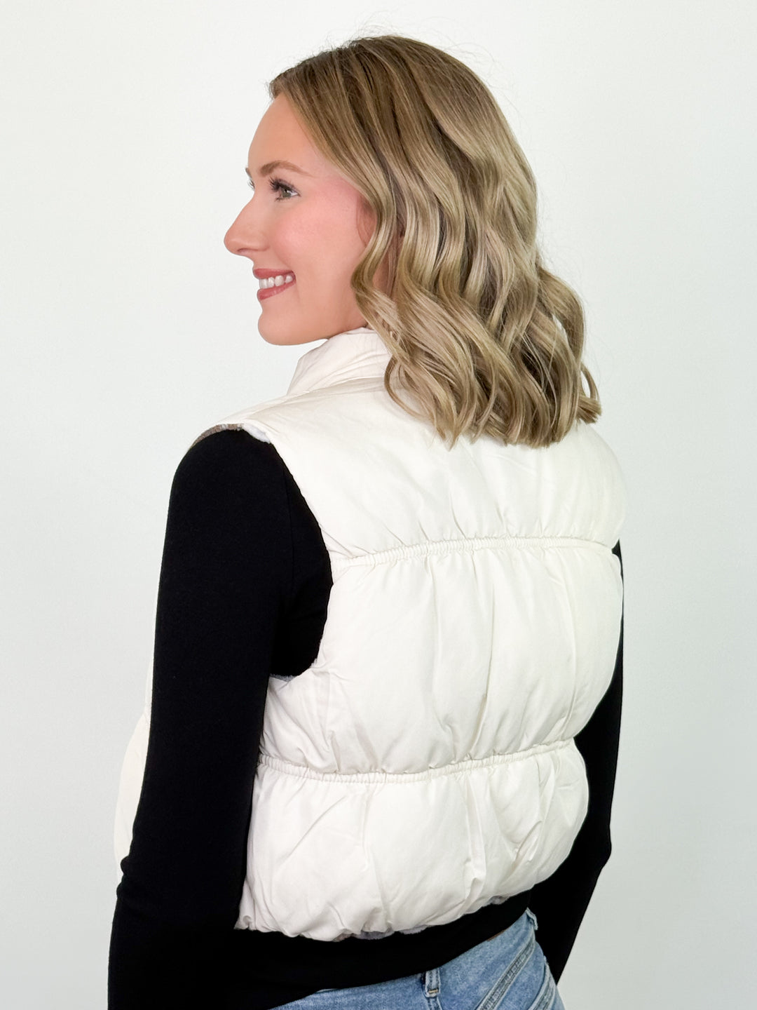 Black Friday Promo - Reversible Plaid Puffer Vest (Ivory)
