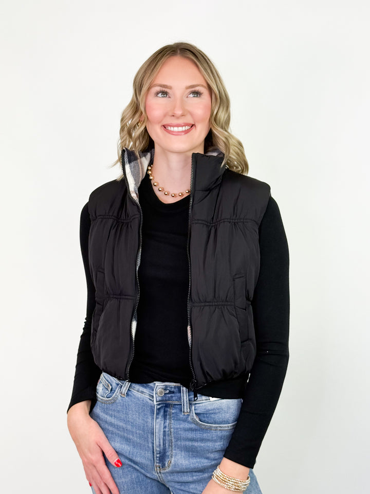 Black Friday Promo - Reversible Plaid Puffer Vest (Black)