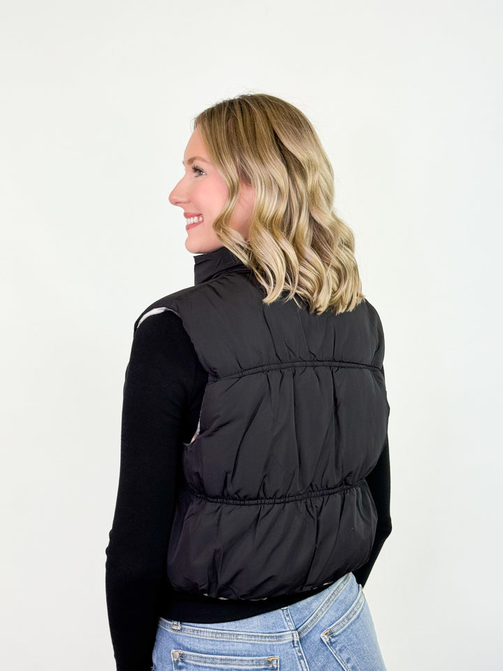 Black Friday Promo - Reversible Plaid Puffer Vest (Black)