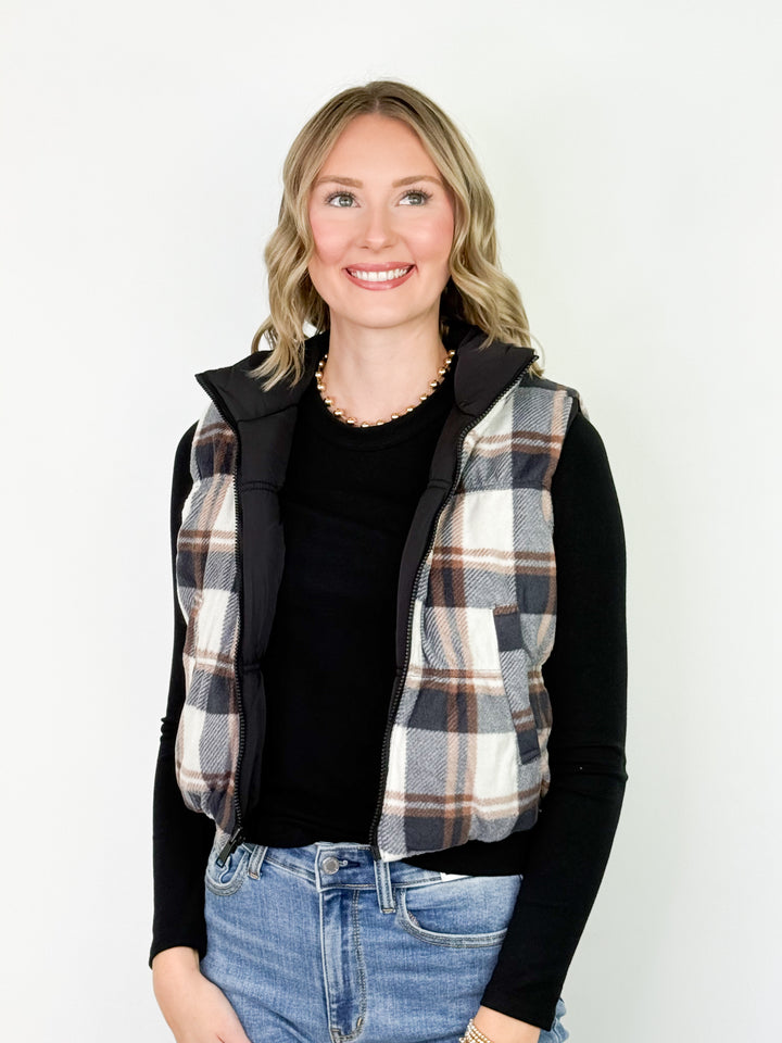 Black Friday Promo - Reversible Plaid Puffer Vest (Black)