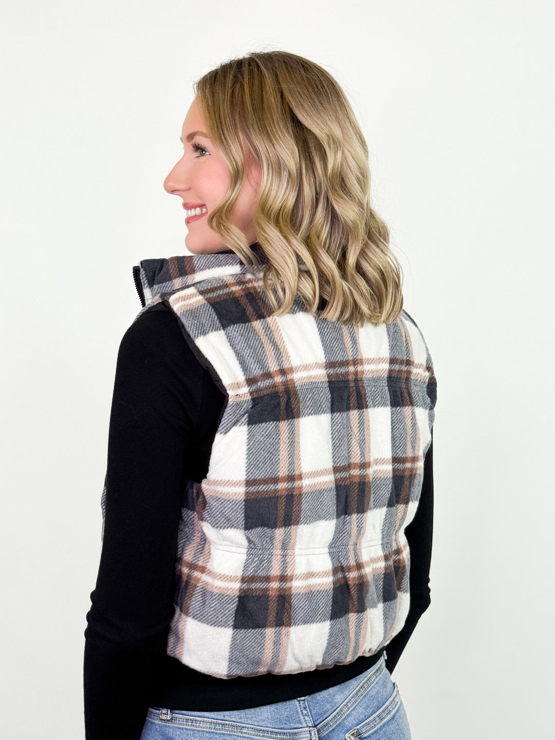 Black Friday Promo - Reversible Plaid Puffer Vest (Black)