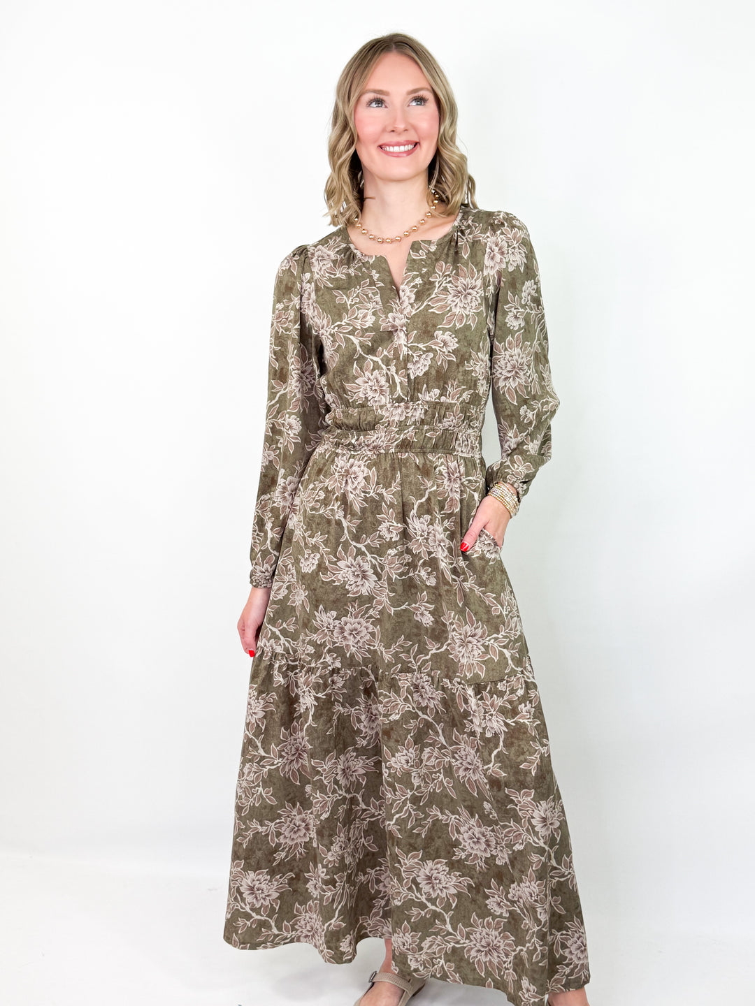 Destiny - Olive Floral Maxi Dress