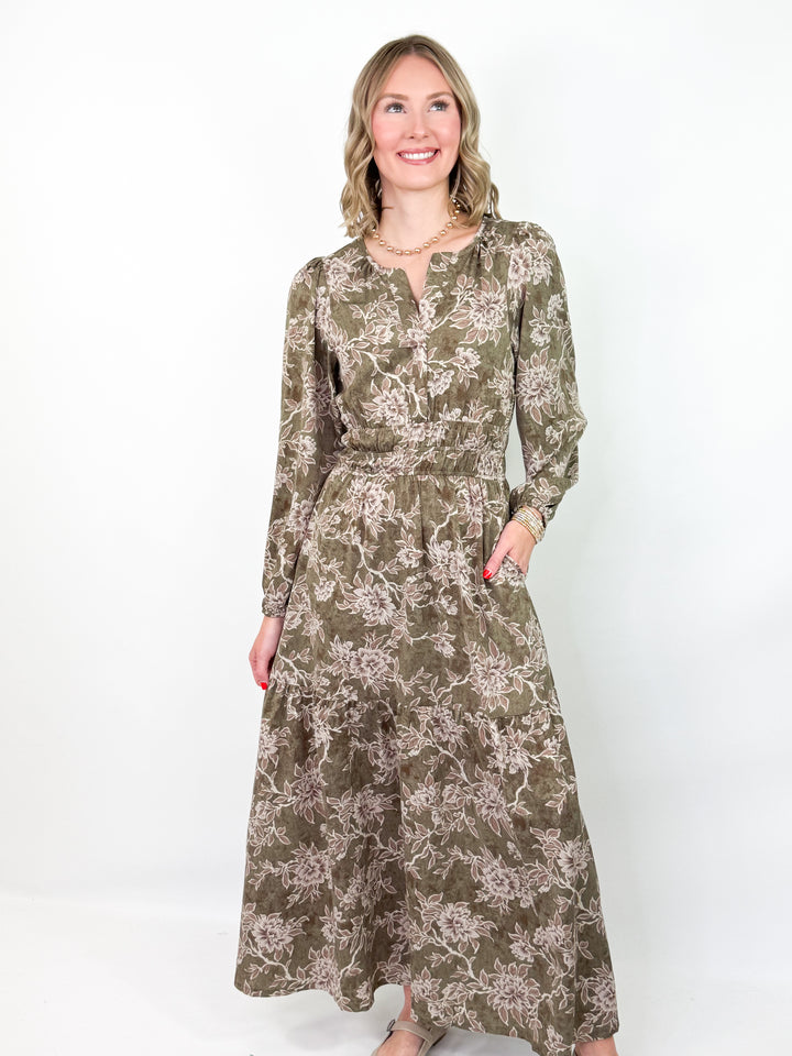 Destiny - Olive Floral Maxi Dress