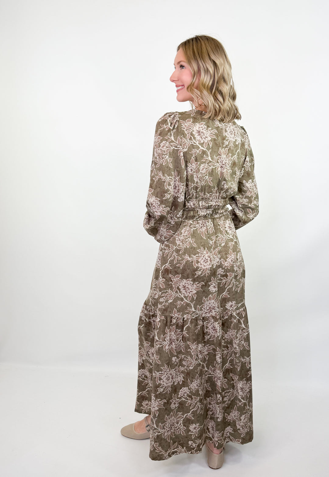 Destiny - Olive Floral Maxi Dress