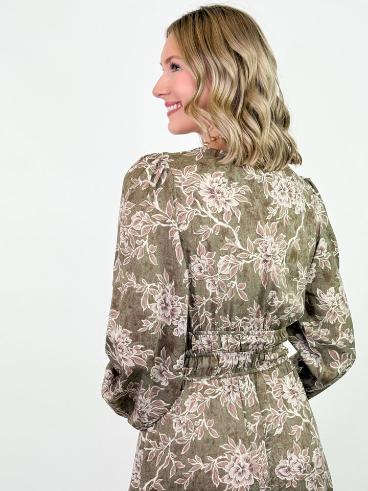 Destiny - Olive Floral Maxi Dress