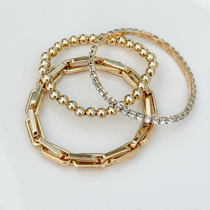 Zoe - Chunky Beaded/Rhinestone & Link Bracelet Set