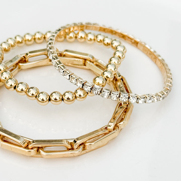 Zoe - Chunky Beaded/Rhinestone & Link Bracelet Set