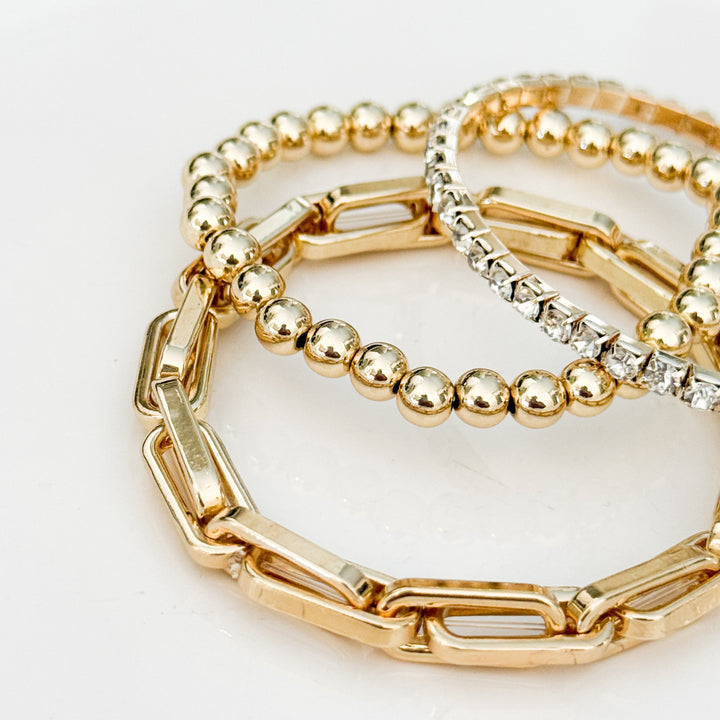 Zoe - Chunky Beaded/Rhinestone & Link Bracelet Set