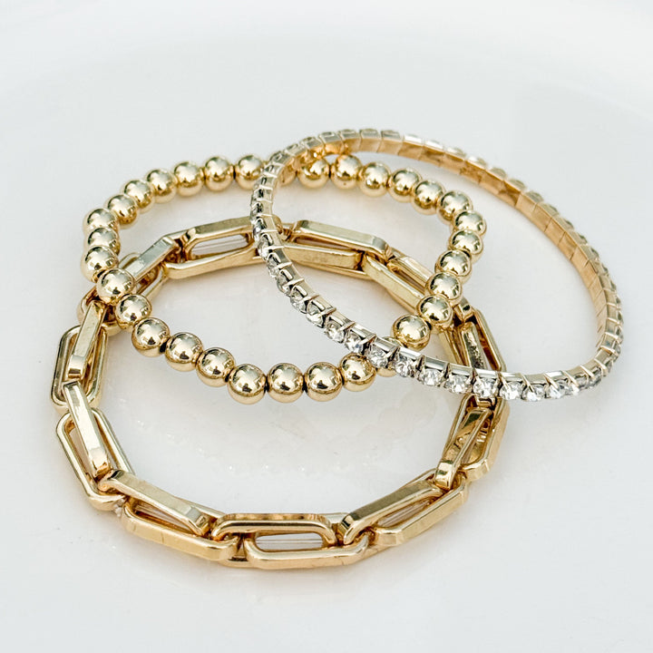 Zoe - Chunky Beaded/Rhinestone & Link Bracelet Set