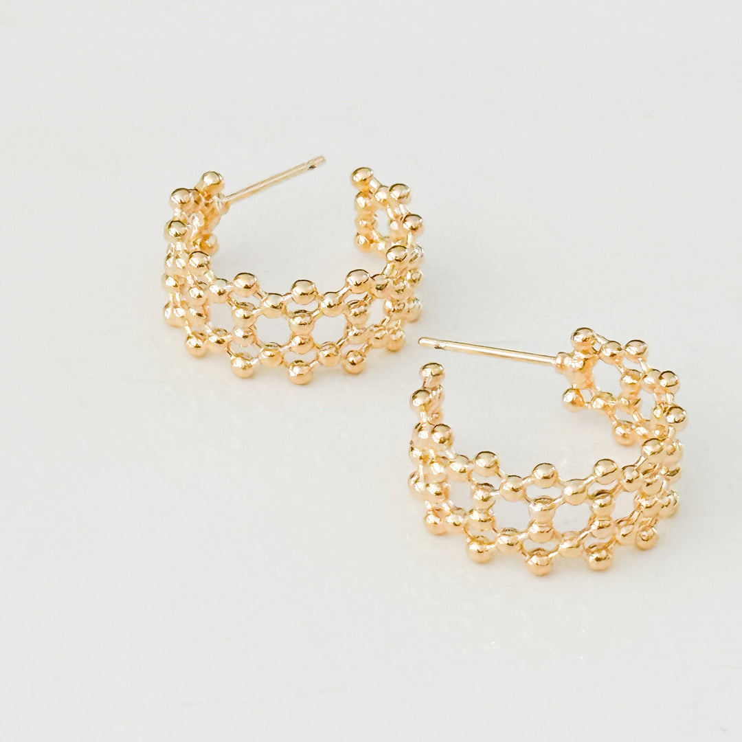 Bella - Gold Lattice Hoop Earrings