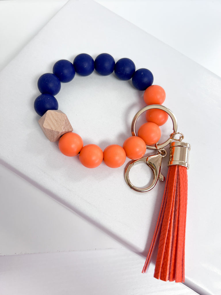 Silicone Beaded Keychain (Navy/Orange)