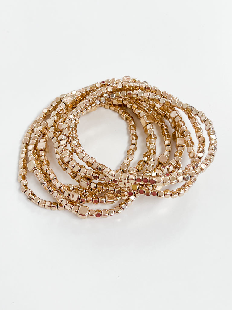 Jana - Gold Square Beaded Bracelet Set