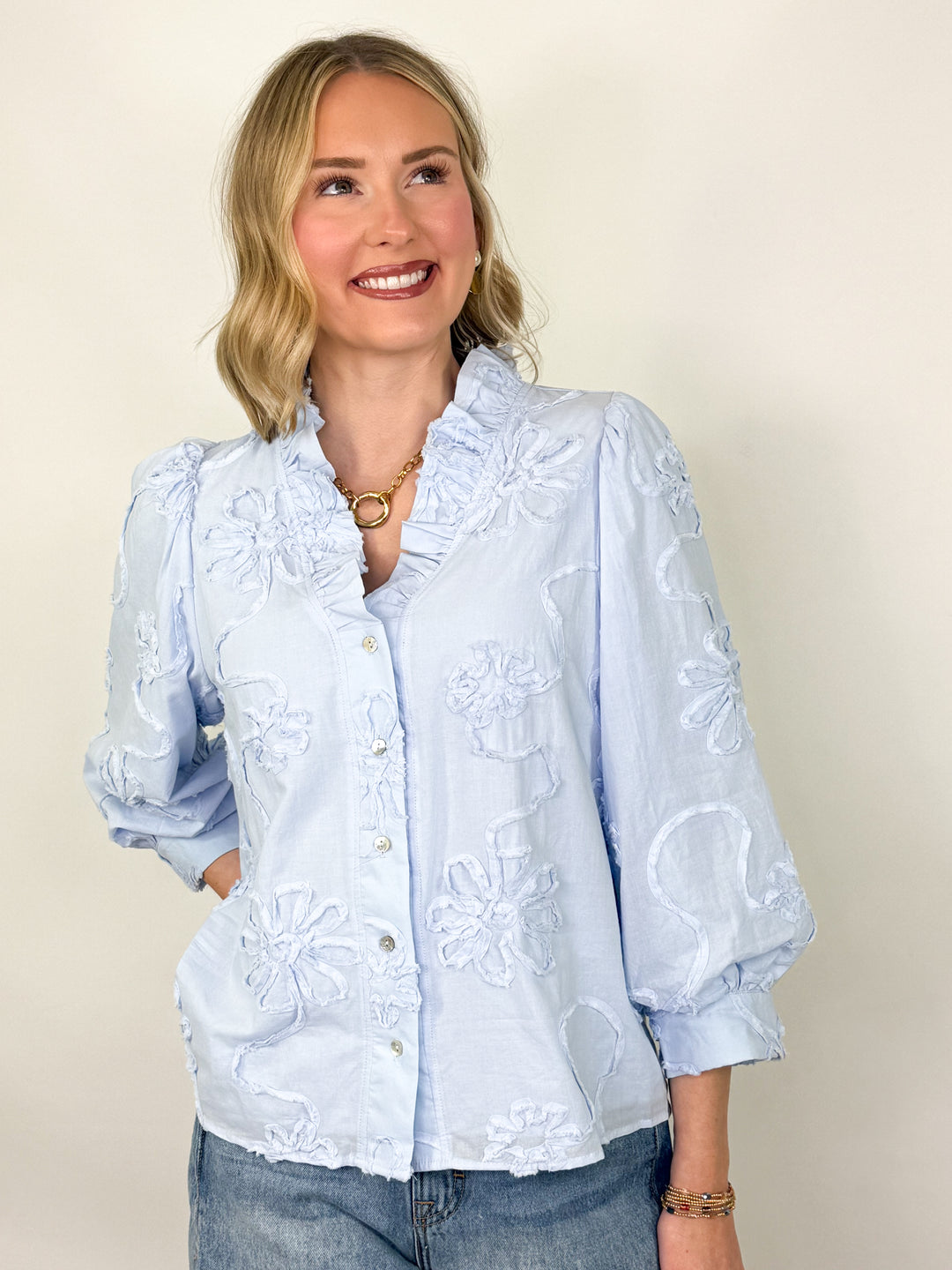 Dani - 3D Floral Blouse (Sky Blue)