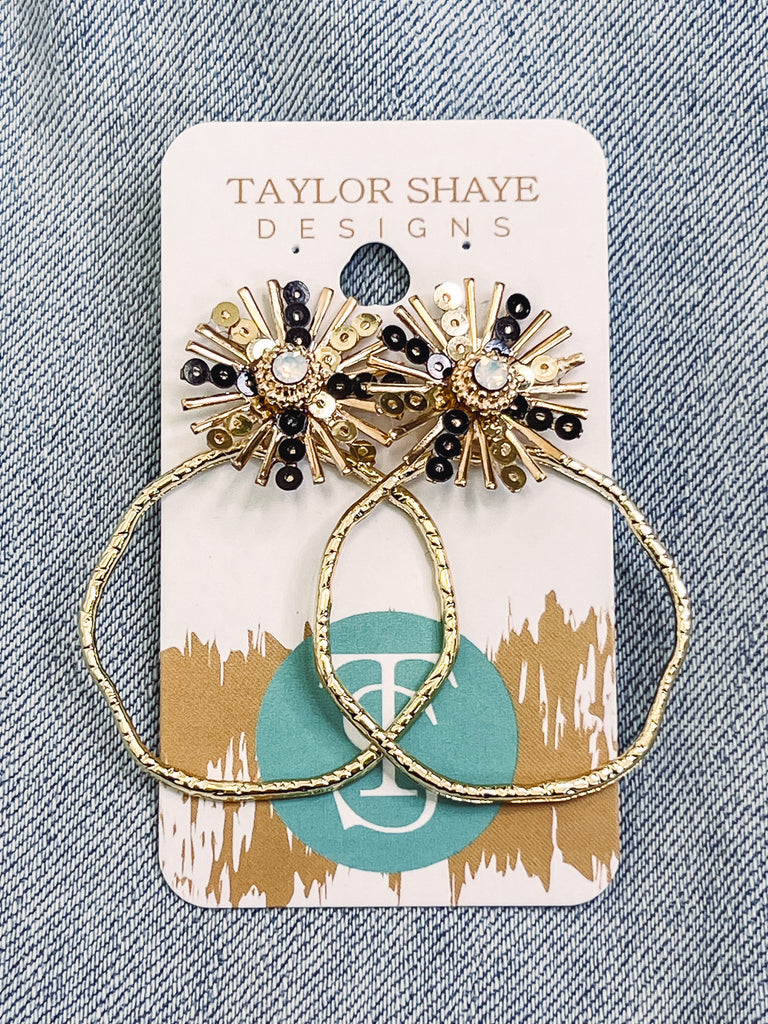 Taylor Shaye Designs - Black & Gold Sequin Sunburst Hoop Earrings