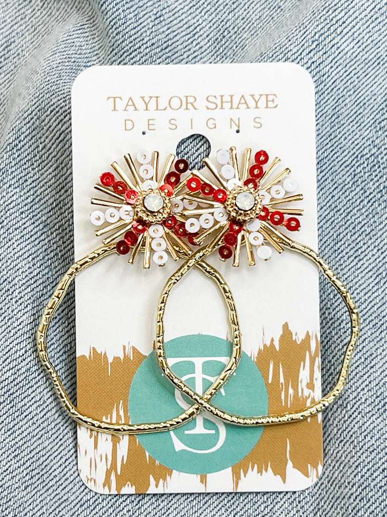Taylor Shaye Designs - Red Sequin Sunburst Hoop Earrings