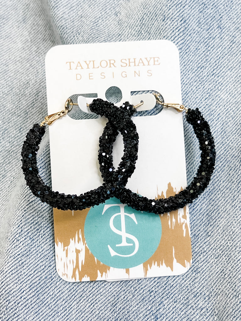 Taylor Shaye Designs - Black Glitter Hoop Earrings
