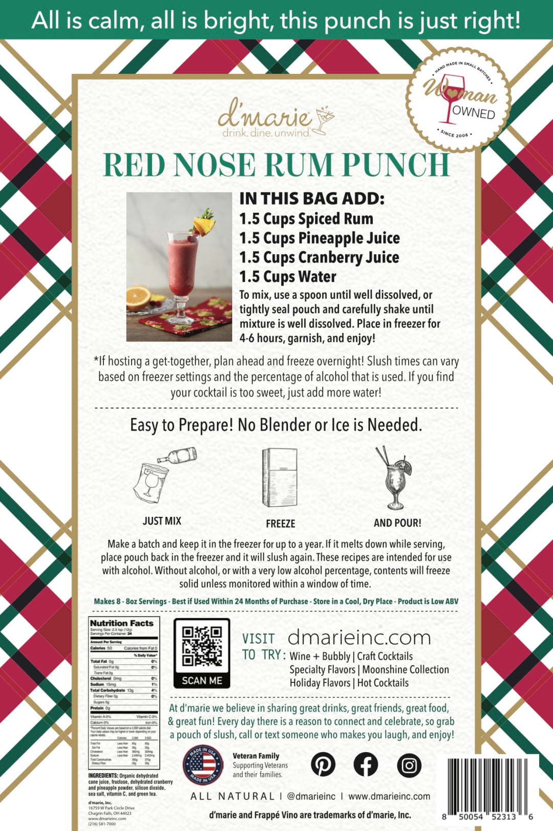 d'Marie Craft Cocktail Slush Mix - Red Nose Rum Punch