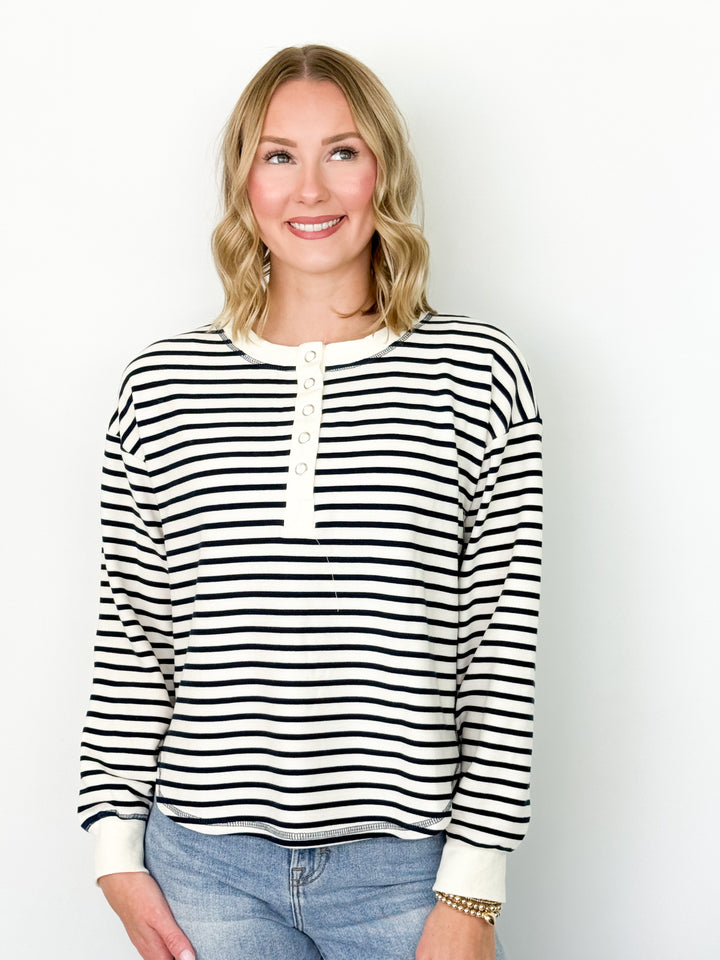 Black Friday Promo - Striped Henley Knit Top