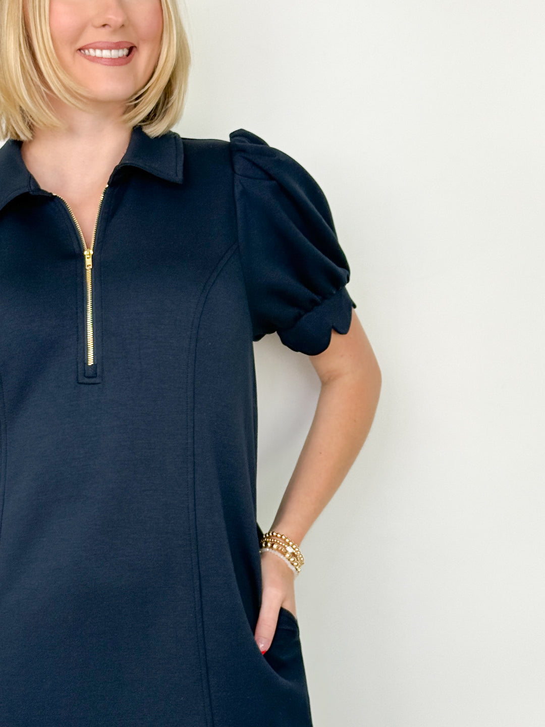 Torri - Scalloped Sleeve Dress (Navy)