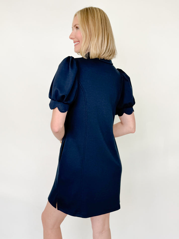 Torri - Scalloped Sleeve Dress (Navy)