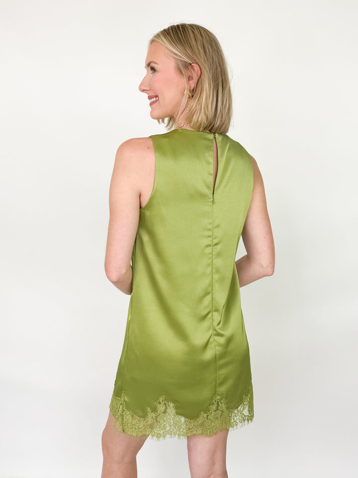 Riley - Lace Trim Satin Shift Dress
