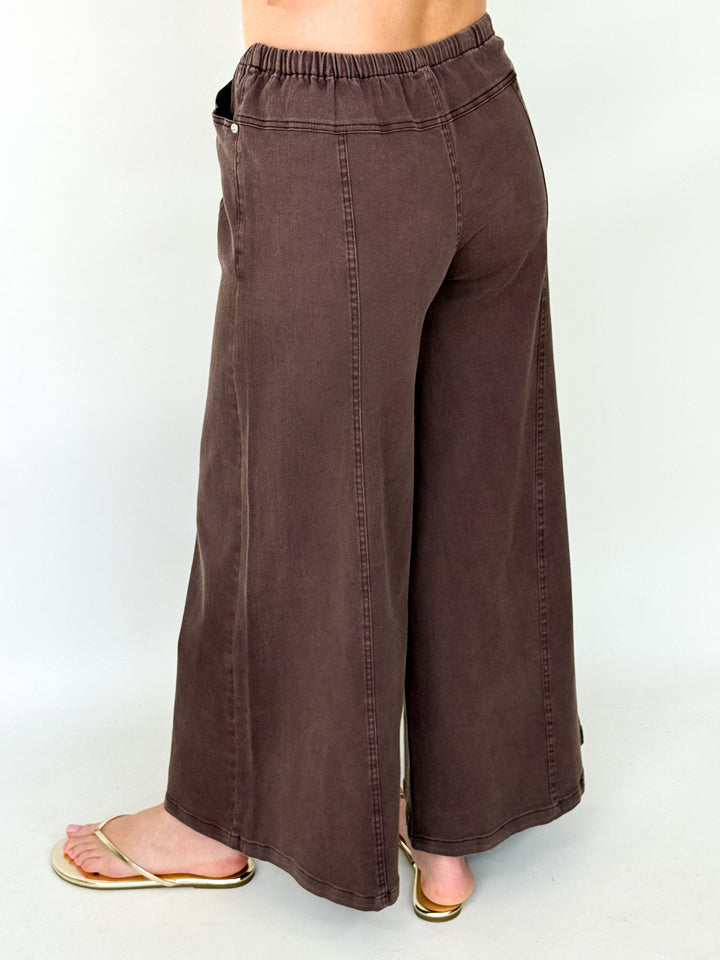 Gemma - Drawstring Wide Leg Pants (Brown)