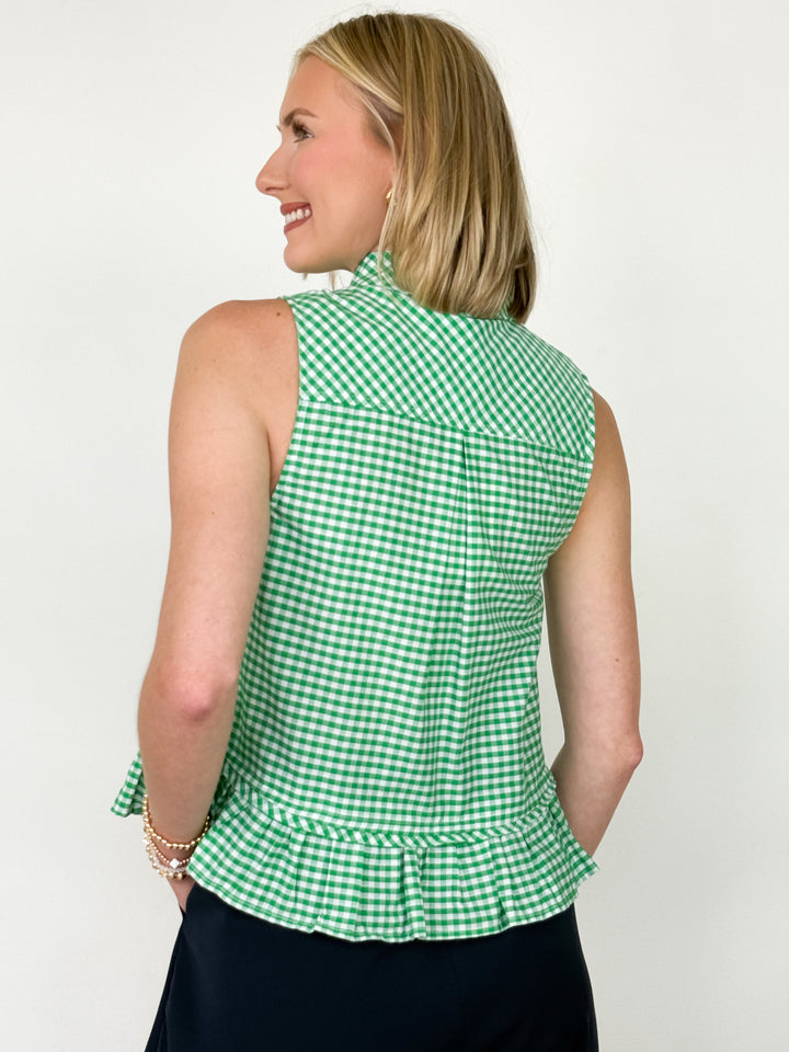 Kinsley - Green Gingham Tie Neck Top
