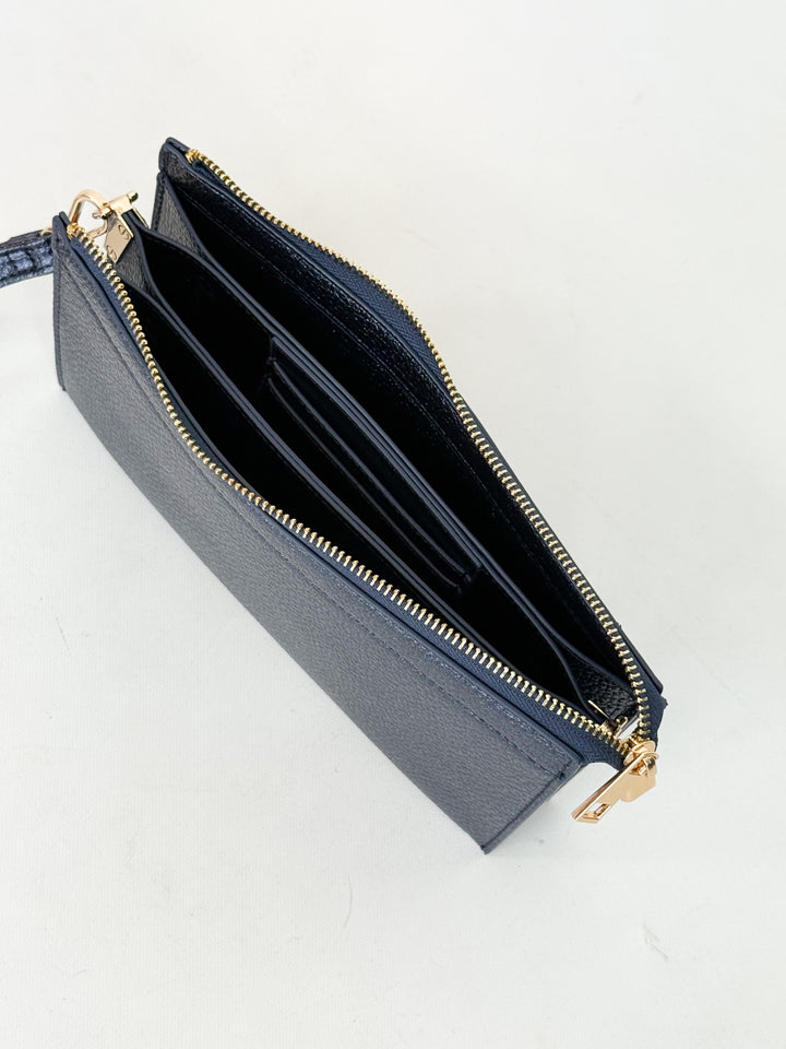 Lexie - 5 Compartment Crossbody/Wristlet (Metallic Navy)