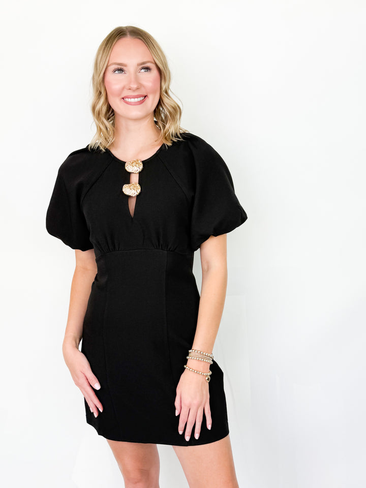 Cassidy - Balloon Sleeve Metal Trim Dress