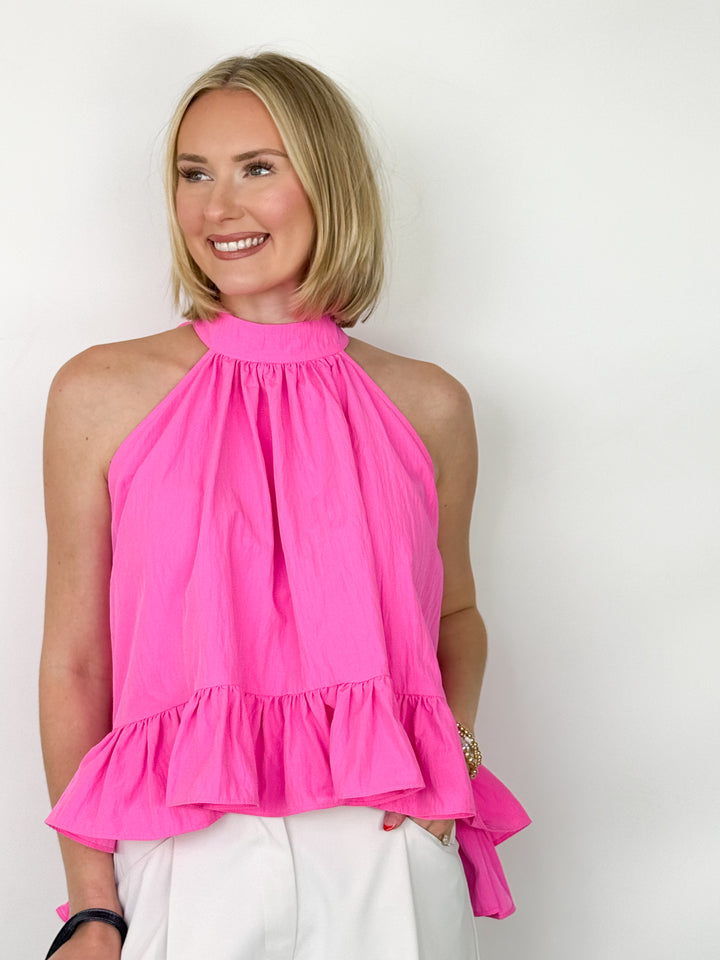Brooke - Hot Pink Sleeveless Halter Top