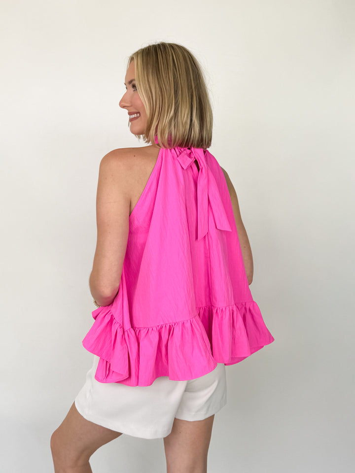 Brooke - Hot Pink Sleeveless Halter Top