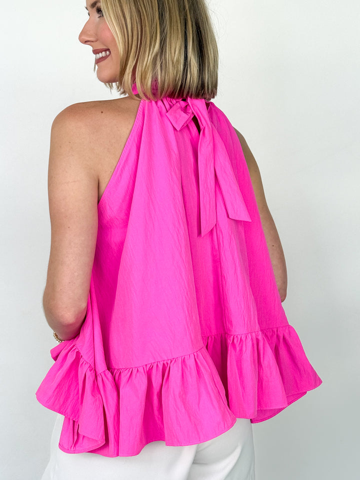 Brooke - Hot Pink Sleeveless Halter Top