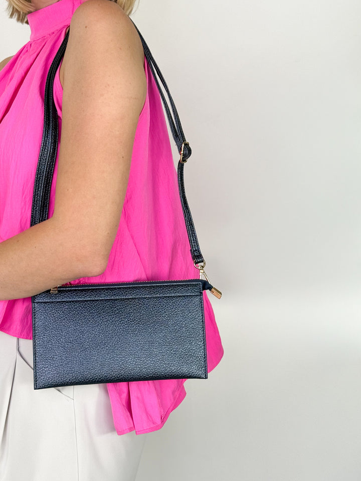 Lexie - 5 Compartment Crossbody/Wristlet (Metallic Navy)