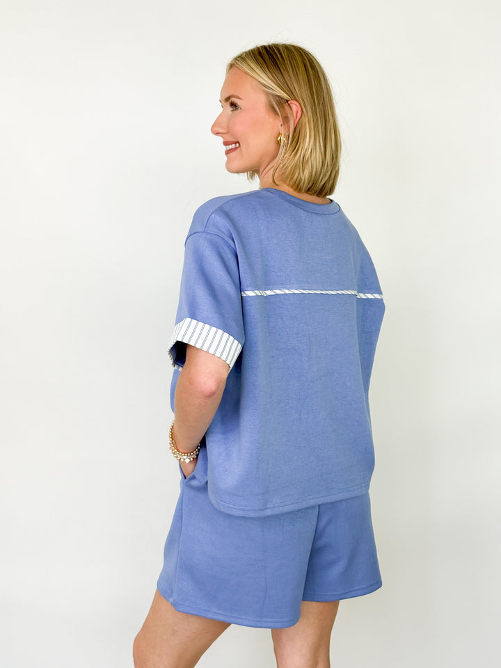 Polly - Blue Striped Contrast Short Set