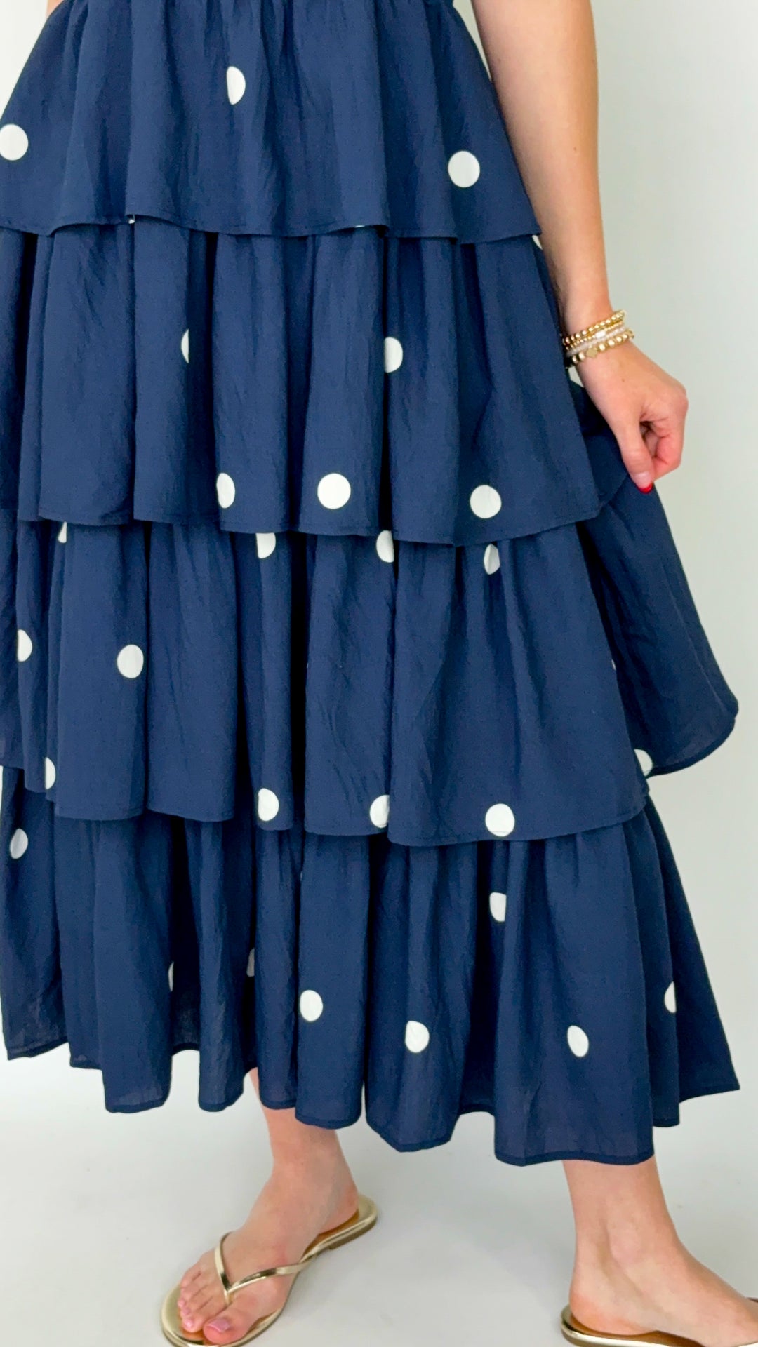 Hillary - Navy Polka Dot Halter Midi Dress