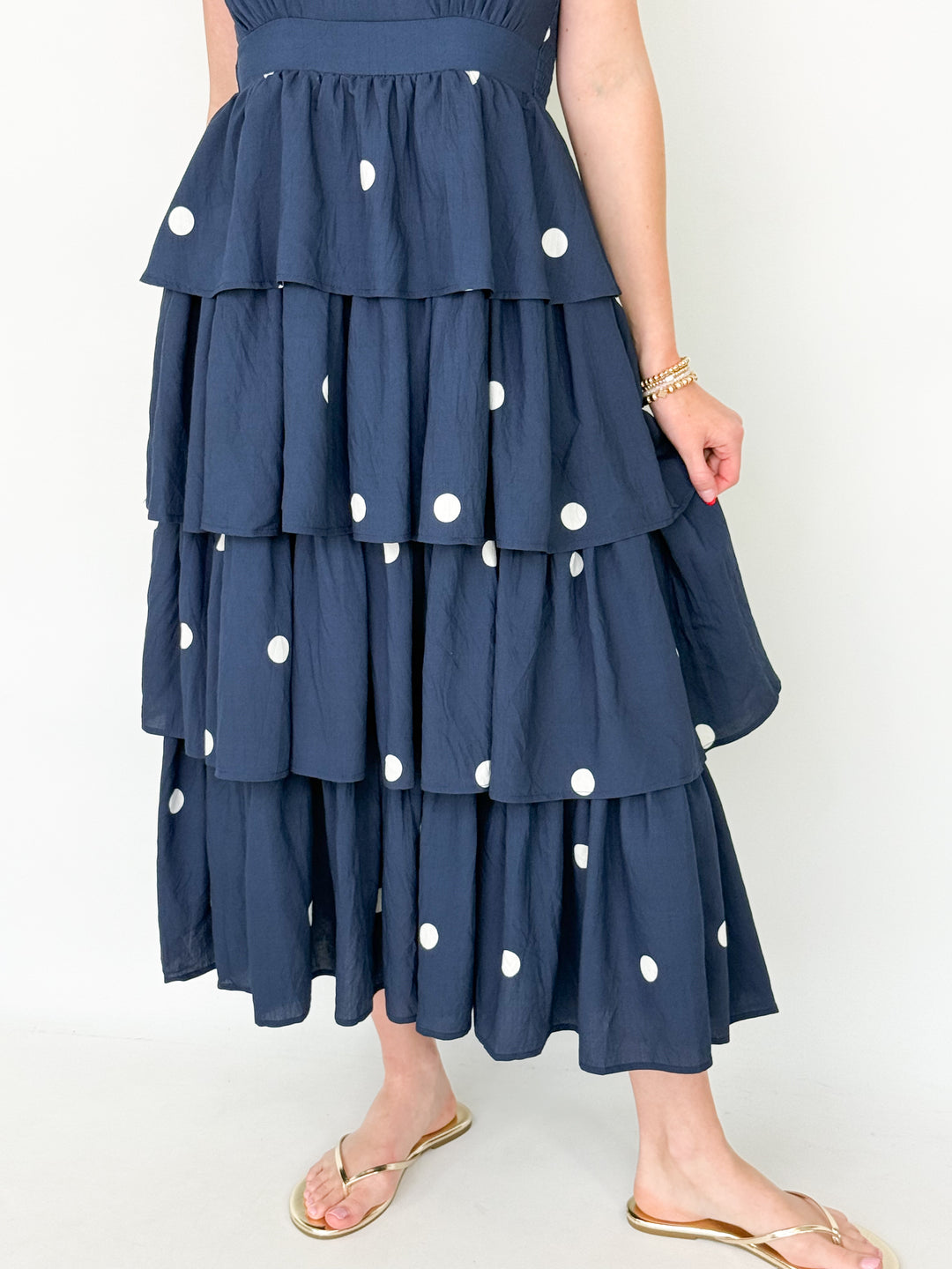 Hillary - Navy Polka Dot Halter Midi Dress