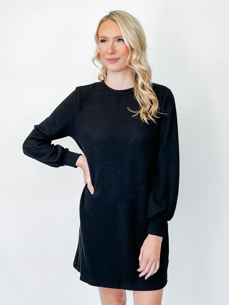 Cynthia  - Long Sleeve Knit Sweater Dress (Black)
