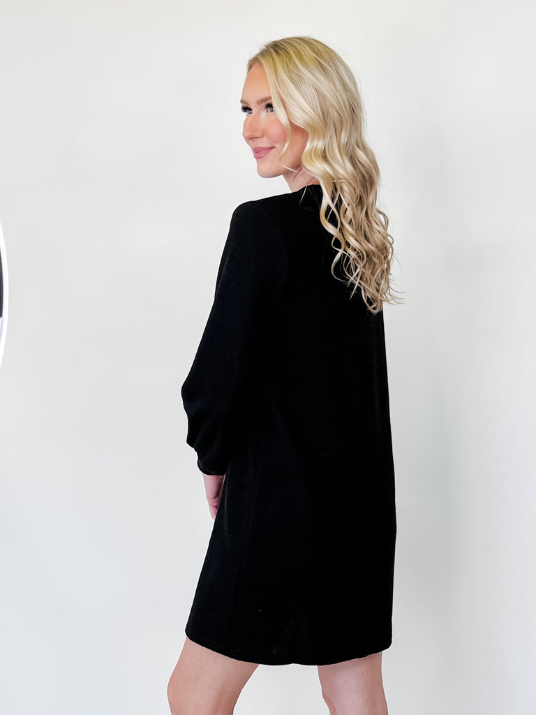 Cynthia  - Long Sleeve Knit Sweater Dress (Black)