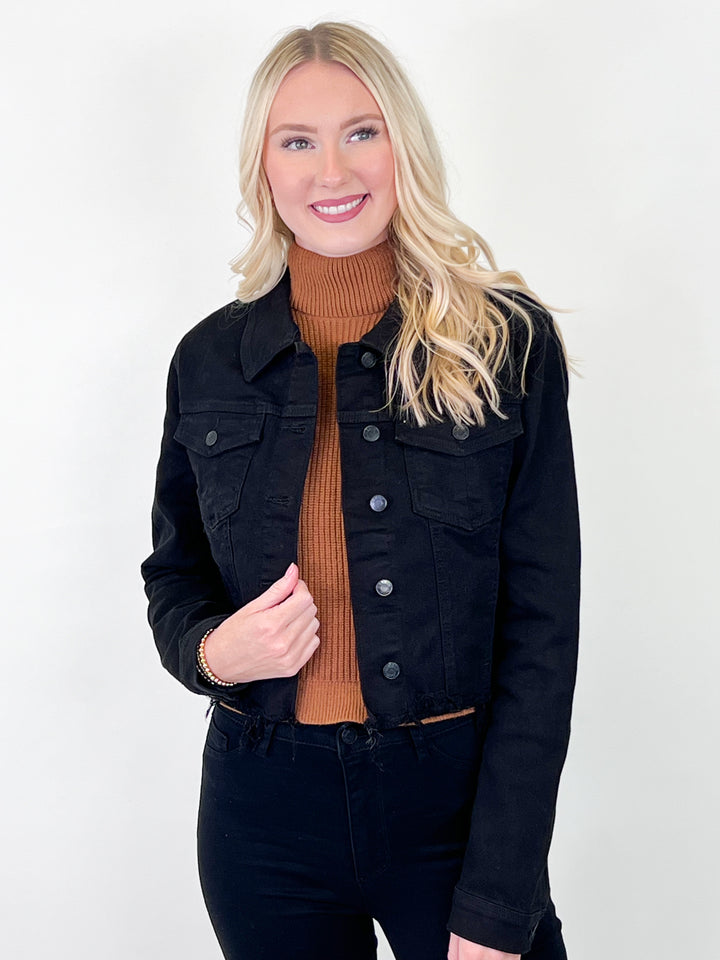 Caroline - Frayed Black Denim Jacket