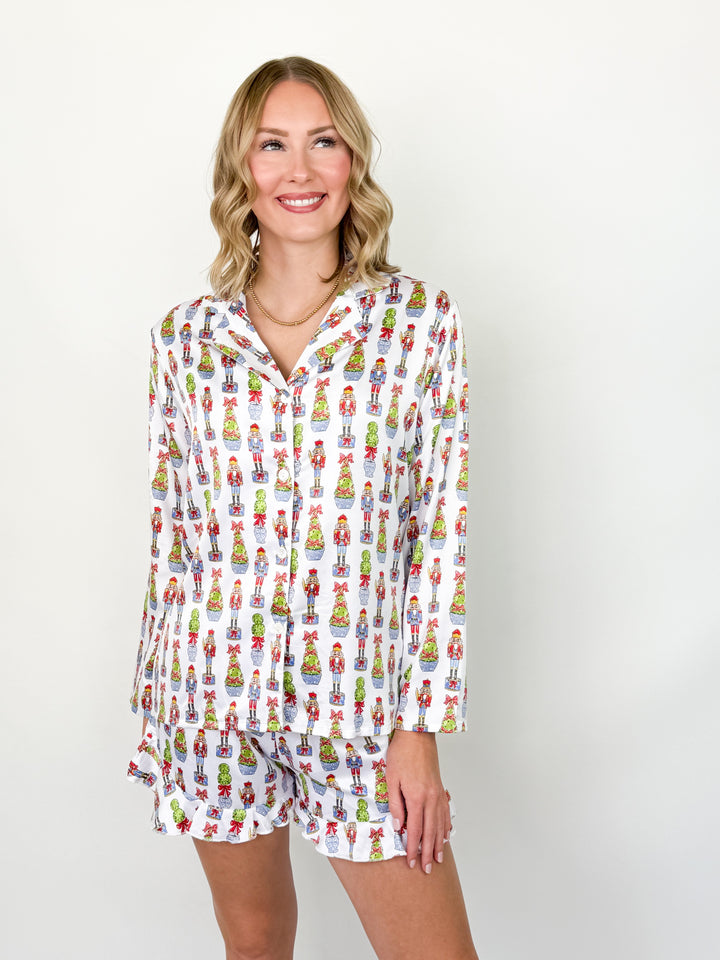 Festive Nutcracker Silky Satin Pajama Short Set