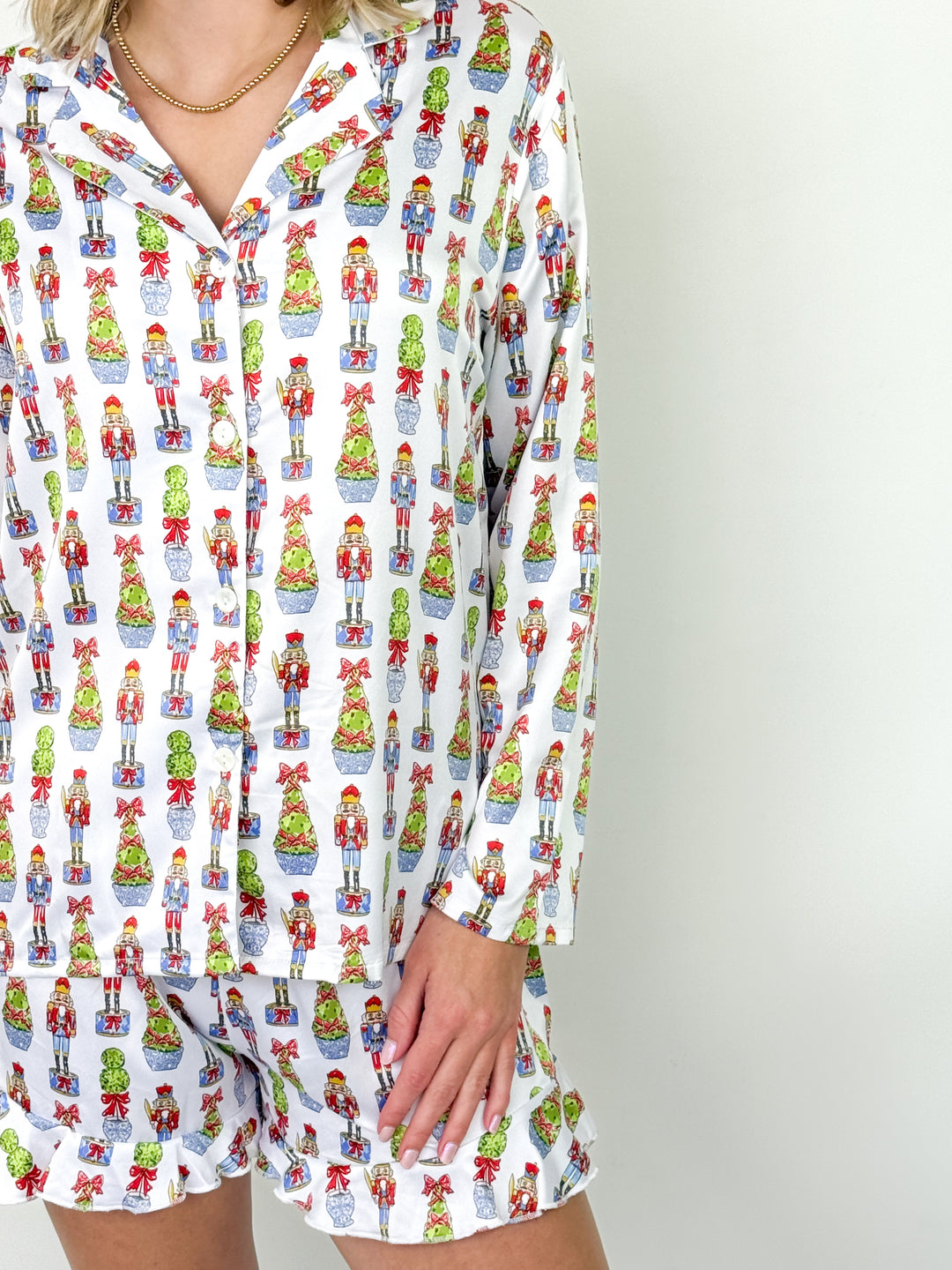Festive Nutcracker Silky Satin Pajama Short Set