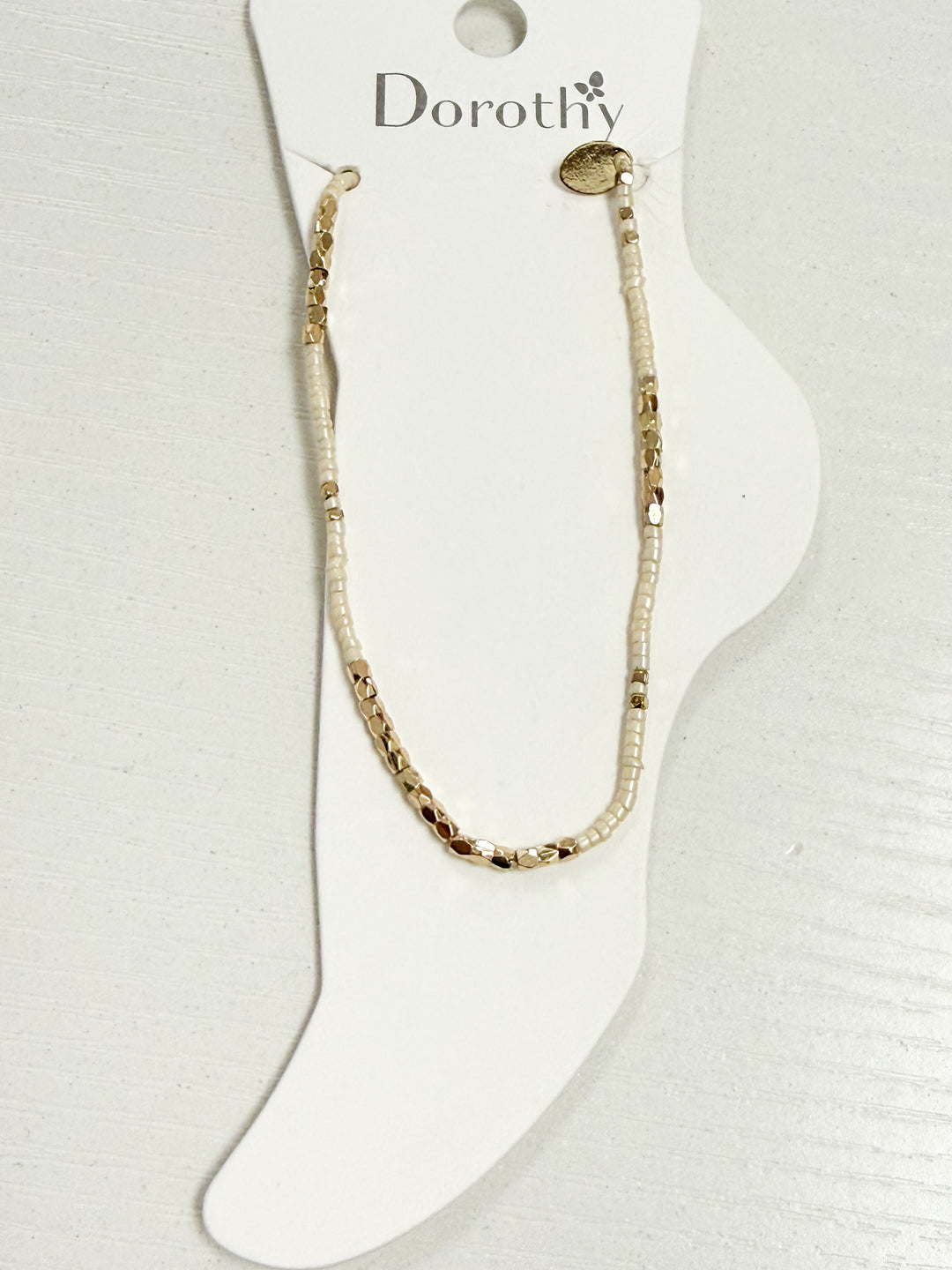 Heather - White + Gold Beaded Anklet