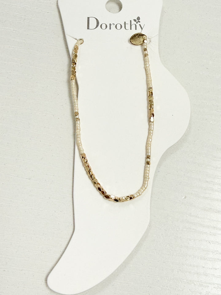 Heather - White + Gold Beaded Anklet