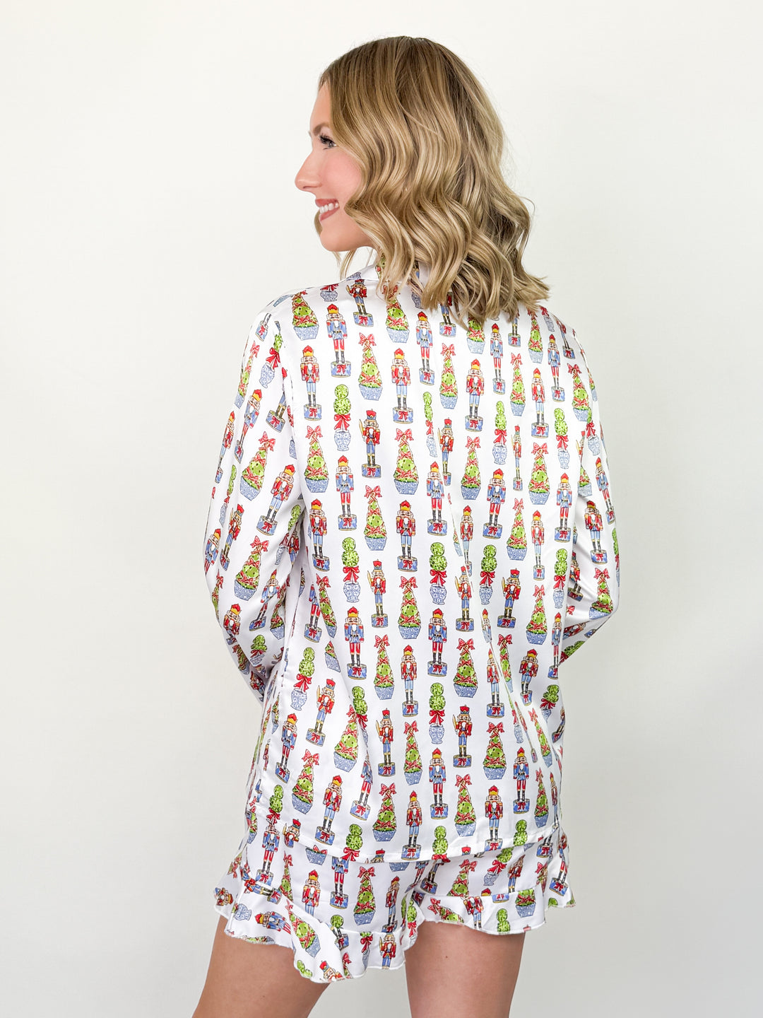 Festive Nutcracker Silky Satin Pajama Short Set